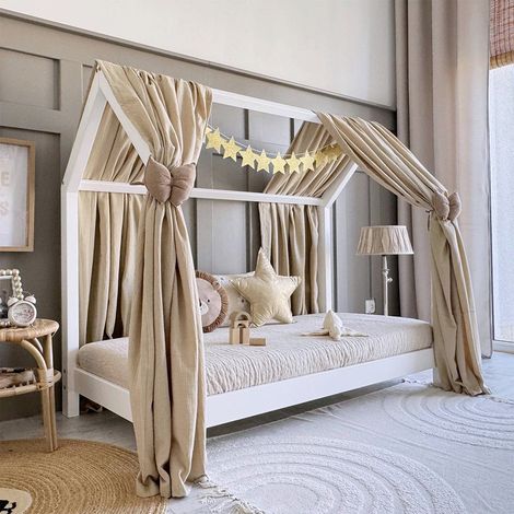 Ciel de lit en mousseline double pour 90x190 Beige (1/4)