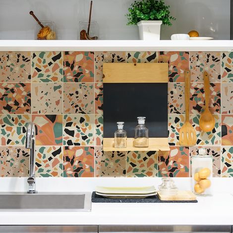 Sticker Mural Carrelage adhésif Cuisine Salle de Bain - 9 STICKERS CARRELAGES TERRAZZO ZUNILDA - 9stickers15x15cm (1/5)