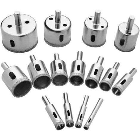 Foret de Diamant, 15 Pièces Scie Cloches Outils Set,Scie Diamantée pour Verre/Carrelage/Céramique/Marbre/Porcelaine Acier Au (1/4)
