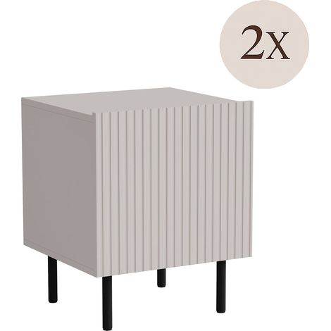 2er-Set Livraga Nachttische, Niedrige Kommode mit Flügeltür und Innenfach, Schilfoptik, 45x40 h51 cm, Beige (1/4)
