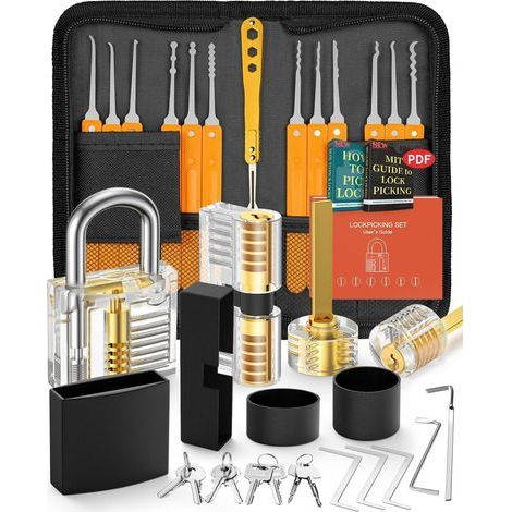 Kit de Crochetage Serrure 36 Pièces, Kit De Lock Picking avec 4 Serrures, Outils D’ entraînement Transparents Cadenas avec Housse de Transport pour Serruriers Débutants et Professionnels (1/5)