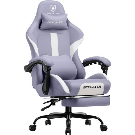 Chaise Gaming, Chaise de Gamer, Chaise de Bureau Respirante en Tissu de Haute Qualité, Chaise PC Ergonomique, Chaise de Bureau Réglable et Pivotante avec Repose-Pieds, Violet