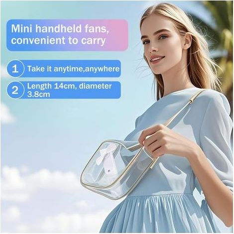 Tragbarer Sprühventilator, Mini-Akku-Handventilator, kleiner Ventilator mit 4 Geschwindigkeitsstufen für Reisen, Zuhause, Büro, Camping, Outdoor-Aktivitäten (Weiß) (1/4)