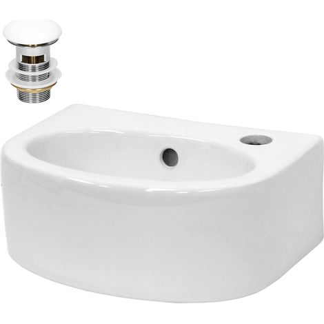Ecd Germany – Lavabo céramique blanc 335x255x130 mm – Vasque à poser moderne avec garniture de vidage 1 1/4' – Trou de robinet à droite – Résistant aux rayures (1/5)