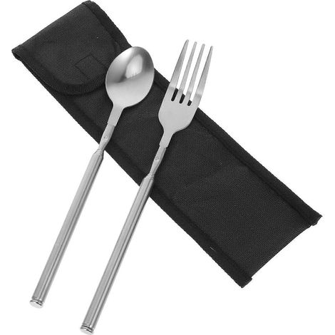 Ce set de 5 couverts télescopiques (fourchette et cuillère) est idéal pour le camping, les pique-niques et les repas en plein air. Il est pratique, fonctionnel et réutilisable. (1/5)