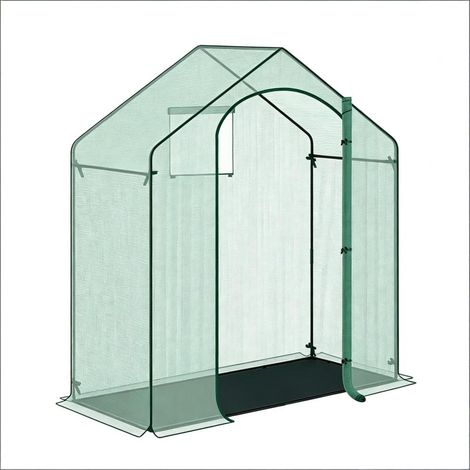 Mini serre de jardin verte 200x80x200 cm cadre tube acier laqué 16 mm, bâche PE maille 140g/m² imperméable anti-UV, porte enroulable à fermeture éclair avec sol PE anti-mauvaises herbes pour balcon te (1/5)