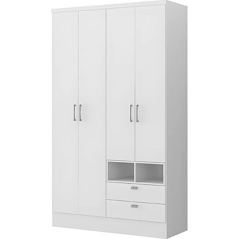 Armadio 4 ante e 2 cassetti L.120 cm Bianco - ODILON (1/4)
