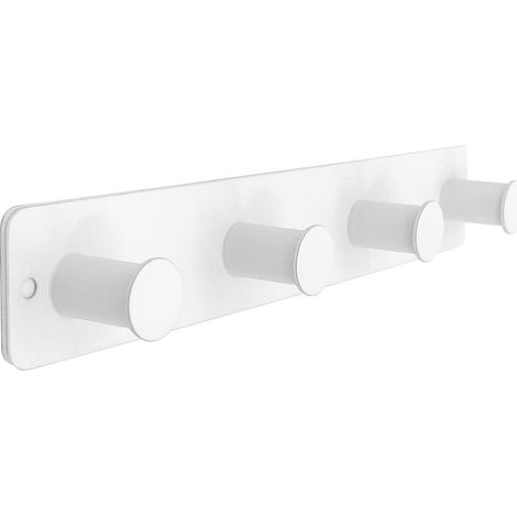 Patère à crochets en acier inoxydable - Crochet mural autocollant et vis - Porte-manteau en métal avec 4 crochets - Blanc - Pour vestes,écharpes (1/5)