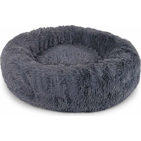 Panier donut pour chien 60 cm – Coussin moelleux gris foncé – Bord surélevé et antidérapant – Confort optimal pour animaux – Mereteet