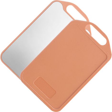 Planche à découper double face avec revêtement antidérapant en acier inoxydable PP 201, idéale pour la maison et les résidences étudiantes, coloris rose clair et orange. (1/5)