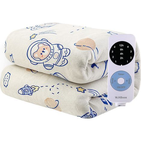 Electric blanket, Flannel heated blanket, Dual control, 4 heat settings, 12-hour timer with automatic shut-off, Fast heating (Beige, 180 x 200 cm)