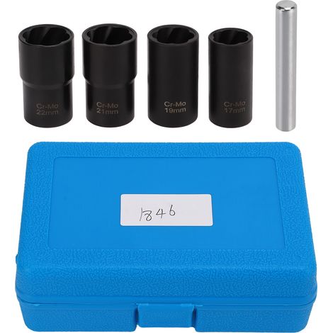 Ortviai Extracteur d’écrous de roue 1/2" – Lot de 5 douilles torsion en acier carbone (17/19/21/22 mm + barre de perçage 12 mm) (1/5)