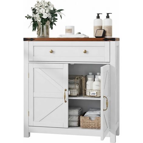 ELVMI Credenza da Cucina con 1 Cassetto, 2 Ante e Ripiano Regolabile, MDF, 76 x 30 x 83 cm, Bianca (1/5)
