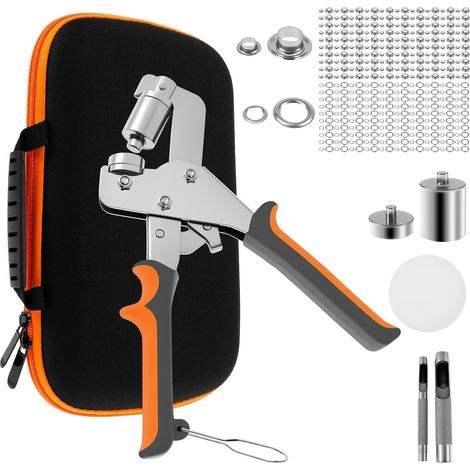 Set de pince à œillets, Presse à œillets magnétique avec 200 œillets inoxydables (100 pièces Ø6mm et 100 pièces Ø10mm), Pince à œillets avec tête de découpe interchangeable pour (1/5)