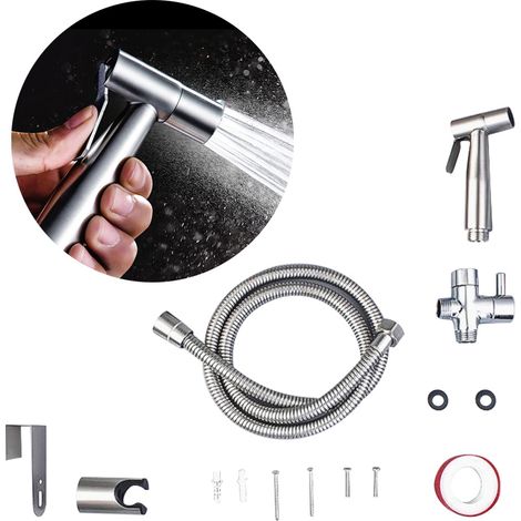 Lanceur bidet en acier inoxydable, pommeau de douchette WC, kit de fixation nettoyant toilette, raccord 1/2 européen, accessoire sanitaire (1/5)