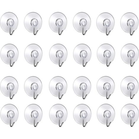 24 Pack Wall Hooks with Suction Cup, Small Plastic Suction Cups with Round Hook for Bathroom and Kitchen (24 Suction Cups) (1/4)