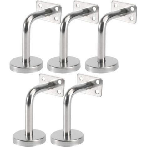Lot de 5 Support Main Courante Inox - Murale Supports de Main Courante pour Escalier Exterieur Intérieur, Rampe Escalier Bois, Rail D'escalier (6x8x5cm/2.7x3.1x2.0in)