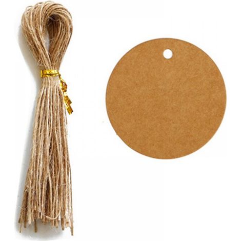 100PCS Étiquettes Kraft,Étiquette Cadeaux,Étiquette Ronde 4x4cm Kraft Étiquettes Étiquettes Vierges pour Mariage,Anniversaire,Noël (Marron) (1/5)