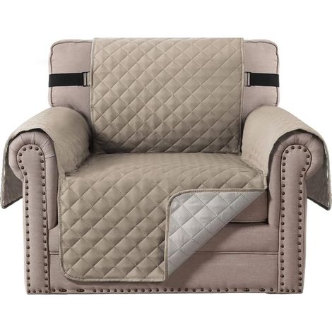 Protective sofa cover for dogs/cats/pets – Quilted sofa cover with non-slip elastic strap – Water resistant – Sofa cover (1 seater, khaki) (1/5)