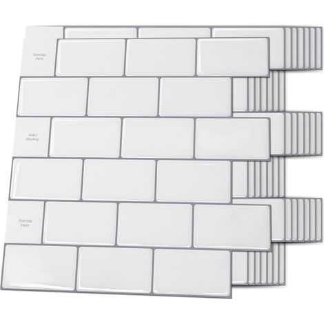 Lot de 10 Pièces,Crédence Adhésive Cuisine,Carrelage Adhésif Mural,Crédence Adhésive Cuisine Salle de bains,30 x 30cm, Blanc Chaud avec Coulis Gris (1/5)