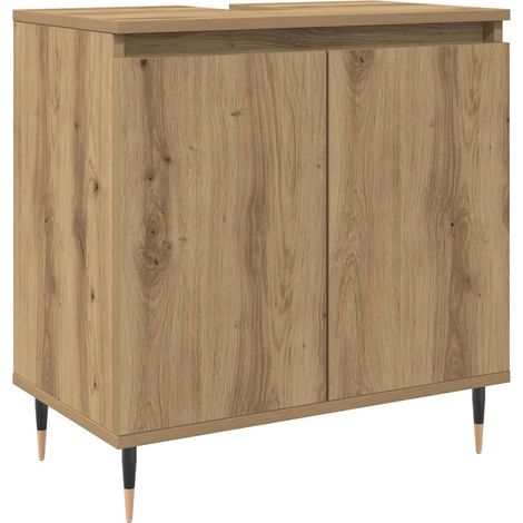 Mobiletto da bagno moderno in legno composito dimensioni 58 x 33 x 60 cm con pratico vano contenitore in rovere lavorato a mano. Codice articolo: 020051095.