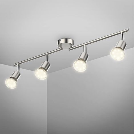 Plafonnier LED, équipé de 4 spots orientables, comprenant 4 ampoules LED E27 de 5 W, spot de plafond, 2 bras rotatifs, blanc chaud, 62 x 10 x 10 cm (1/5)