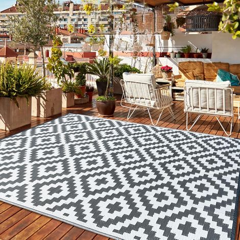 Tapis pour Extérieur 120X180CM Tapis d'extérieur Résistant aux intempéries aux UV, pour Balcon, terrasse, Jardin d'hiver, Cuisine ou Salle à Manger Tapis réversible Gris (1/5)