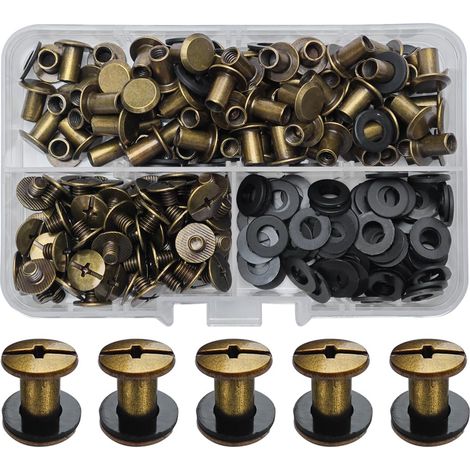 80 Kits Vis Chicago Screws,M58mm Vis de Livre,Rivet a Visser de remplacement en métal pour sacs, livres, colliers, sacs à dos, laisses de chien, laisses (Bronze) (1/5)