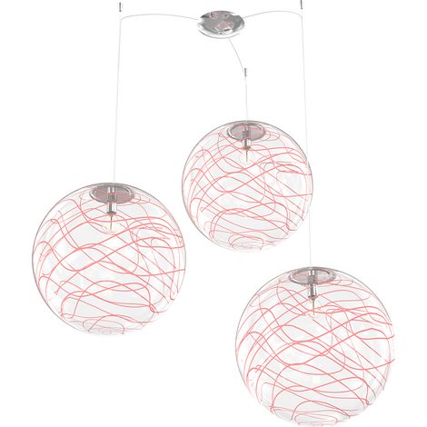 Sospensione Contemporanea Moon Metallo Cromo Vetro Rosso 3 Luci E27 D.40Cm (1/4)