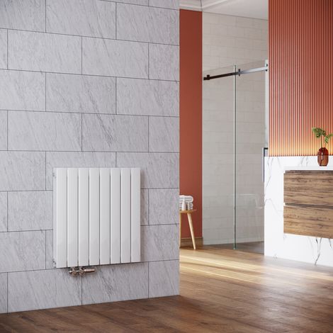 ELEGANT Radiadores de Agua Caliente 630x616mm,Radiador de Salón Potencia 1446 W,Doble Capa vertical,Conexiones Centrales G 1/2" - Blanco Con válvula termostática (1/5)