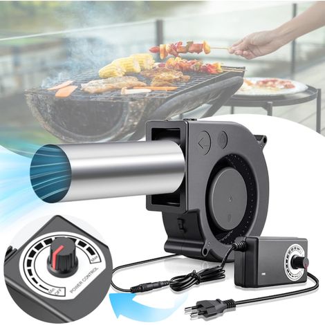 Ventilateur de barbecue portable, tube en acier inoxydable, petit format, portable, convient pour la maison et le camping, 9,7 x 9,7 x 3,3 cm, noir.