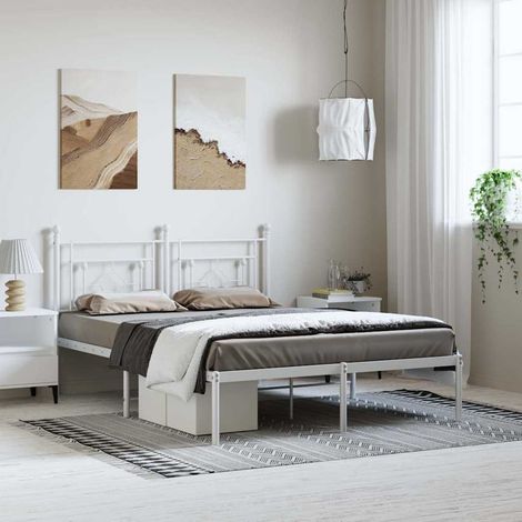 Bettgestell mit Kopfteil Metall Weiß 193x203 cm