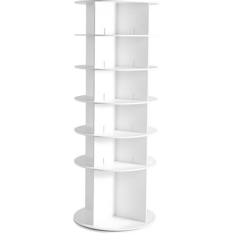 Tour à chaussures rotatif 6 étages, 360° pivotant, rangement circulaire autoportant, organiseur pour chambre, salon, entrée, placet, blanc. (1/5)