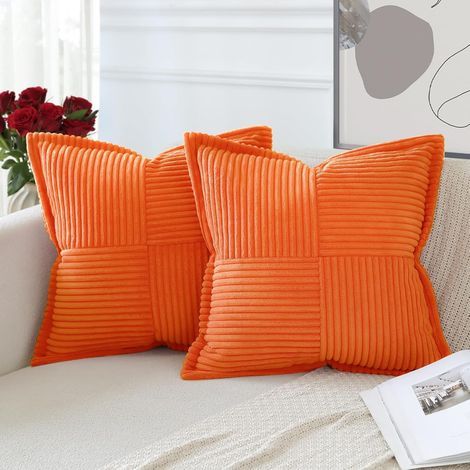 Lot de 2 Housse de Coussin en Velours Côtelé Croisé Canapé Taie d'oreiller en Velours Douce pour Maison Salon Chambre Decorative Orange 45 x 45 cm (1/5)