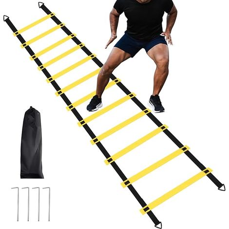 Échelle D'Agilité - 12 Barreaux - 6,1 M - Avec Piquets En Acier Et Sac De Transport - Pour Entraînement Sportif Et Coordination Des Pas (1/3)