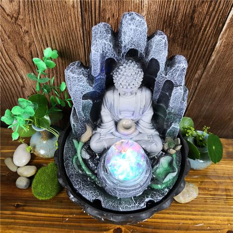 Einzigartiger Buddha-förmiger Tischbrunnen mit Beleuchtung – Tischdekoration aus Kunstharz – Wohnaccessoire, 220 V, EU (1/5)