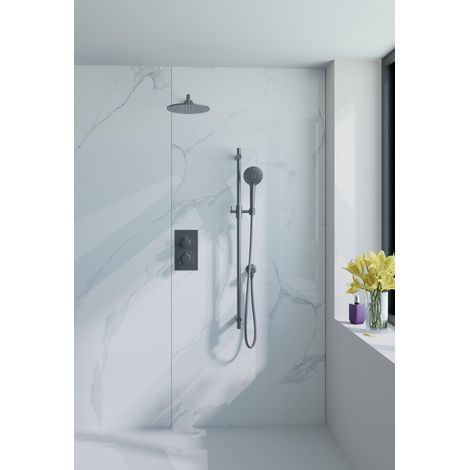 FugaFlow Eccelente Acces Ensemble de douche de tête encastré - thermostatique - bras mural - barre coulissante - douche de tête 25cm - douchette ronde (1/5)