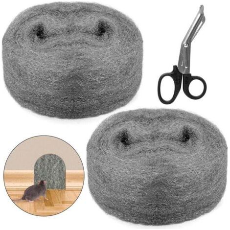 2er-Packung Mäusekiller-Rollen aus Stahlwolle mit Schere, 6 m Stahlwolle, effektiver Mäusekiller, füllt Löcher und Wandrisse für Haus, Garage und Garten