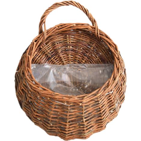 Panier Suspendu - Panier Tressé en Osier - Pour Plantes d'Intérieur et d'Extérieur - Diamètre 32 cm Hauteur 38 cm - Couleur Saule - Unité (1/5)