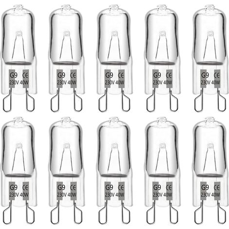 G9-Halogenlampe, 40 W, 230 V, 480 lm, 2900 K warmweiß, dimmbar, G9-Kapsellampen, für Kronleuchter, Gartenleuchten, Wandleuchten, Schrankbeleuchtung, 10er-Packung (1/5)