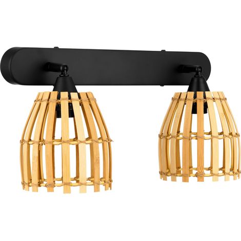 Applique murale LED pour intérieur - 2x E14, 38 x 13 x 20 cm, lampe LED pour salon et chambre à coucher, applique murale aspect rotin (1/5)