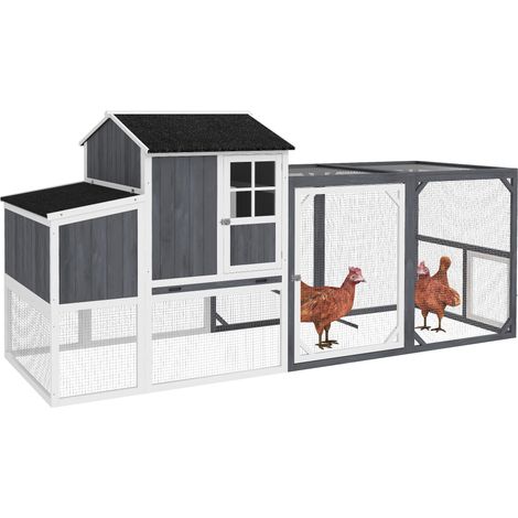 Poulailler gris avec enclos pour 3-4 volailles espace nidificateur superficie 1,9m² bois sapin
