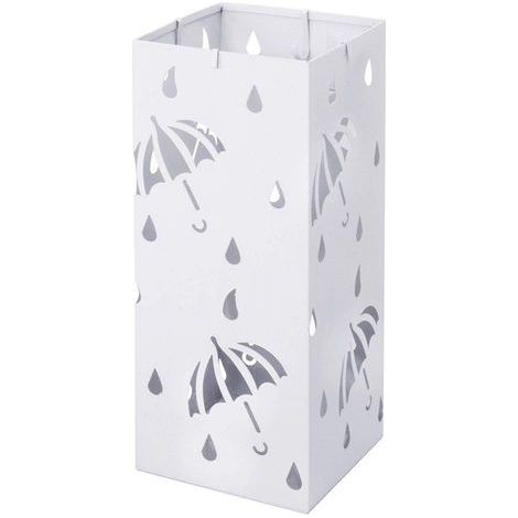 WOLTU Regenschirmständer aus Eisen, L20 x B20 x H49cm, Schirmständer mit Wasserauffangschale, 4 Haken für Taschenschirme, Weiß Rechteck