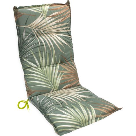 Universal Hochlehner Auflage "Palmen" mit Einstellband - 123 x 50 cm - Gartenstuhl Kissen multicolor mit Eckbändern