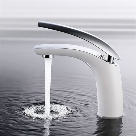 Robinet Salle de Bain Mitigeur de Lavabo En Laiton de Qualité Blanc Chromé Robinetterie Pour Lavabo Hauteur sous Bec 125mm