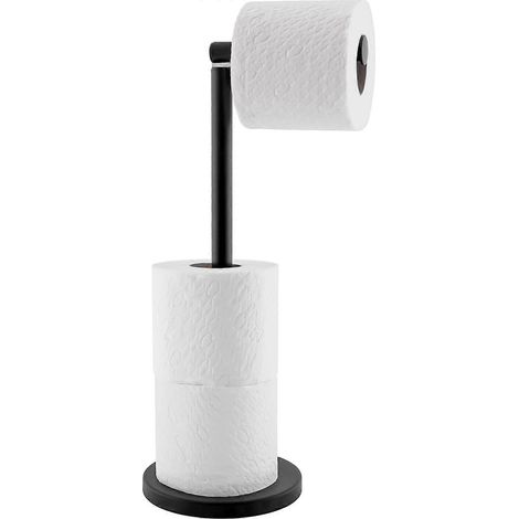 Porte-papier toilette sur pied en acier inoxydable, pouvant contenir 4 rouleaux, facile à nettoyer, 15 x 55 cm (noir) (1/3)