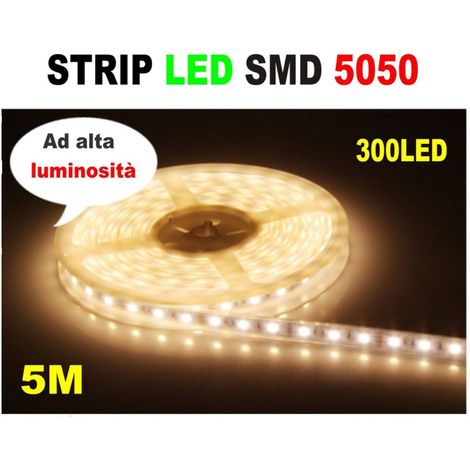 TrAdE Shop Traesio - Striscia Strip Led Resistente All'acqua - 5 Metri - Smd5050 Bianco Caldo - 300 L - -1 Ampere -
