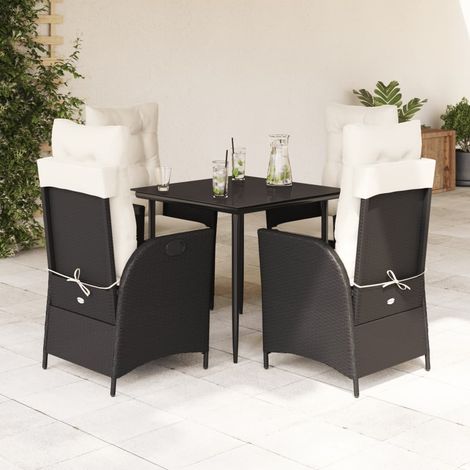 vidaXL 5 Piece Garden Dining Set with Cushions Black Poly Rattan (1/5)