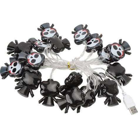 Totenkopf-Lichterkette mit 20 LEDs, wasserfest, USB-Anschluss, gruselige Lichterkette für Festivals, Karneval und Cosplay (1/5)