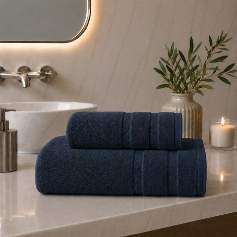 Telo Bagno Saleneba, set di 2 Asciugamano Viso 60x110 cm Asciugamano Ospite 40x60 cm, blu